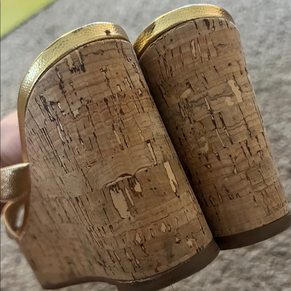 Stuart Weitzman Metallic Gold Wedge Sandals - Picture 4 of 4